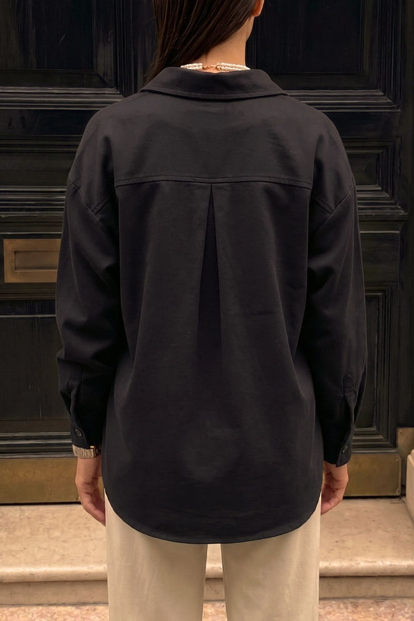 Camisa Fluida Viscose e Algodão Preta