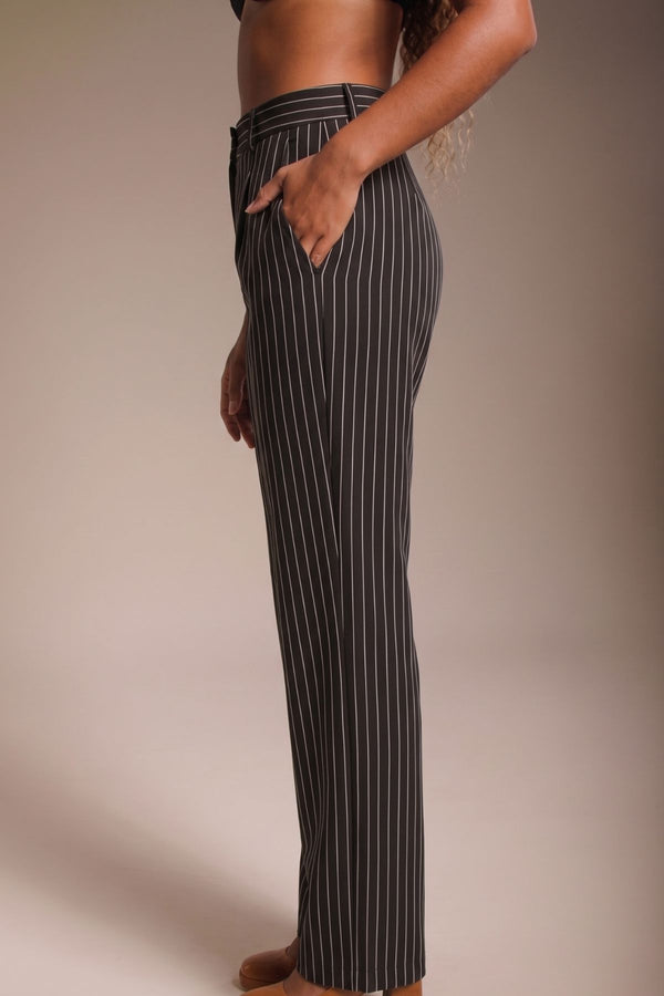 Calça Alfaiataria Algodão Risca de Giz Preta