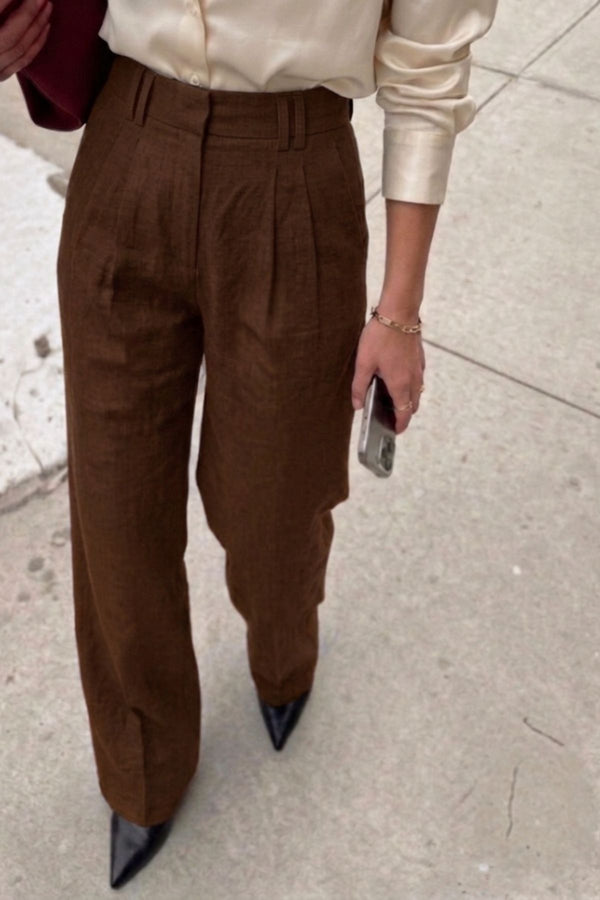 Calça Alfaiataria Slim Linho Marrom