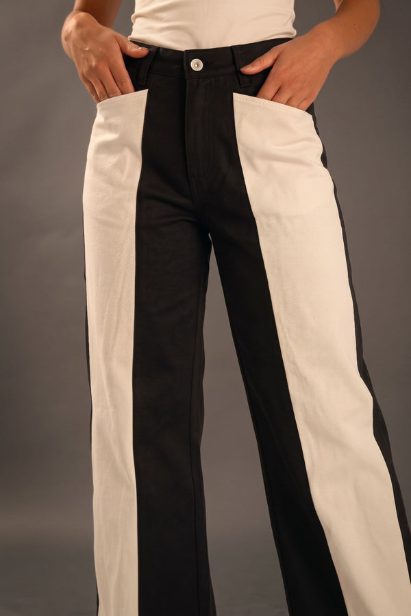 Calça Wide Leg Bicolor