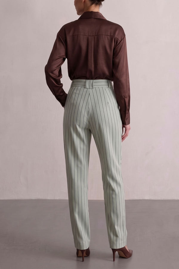 Calça Alfaiataria Algodão Risca de Giz Verde e Azul