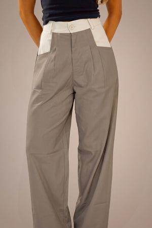 Calça Alfaiataria Reta Cinza com Off White