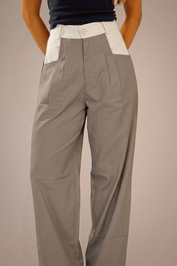 Calça Alfaiataria Reta Cinza com Off White