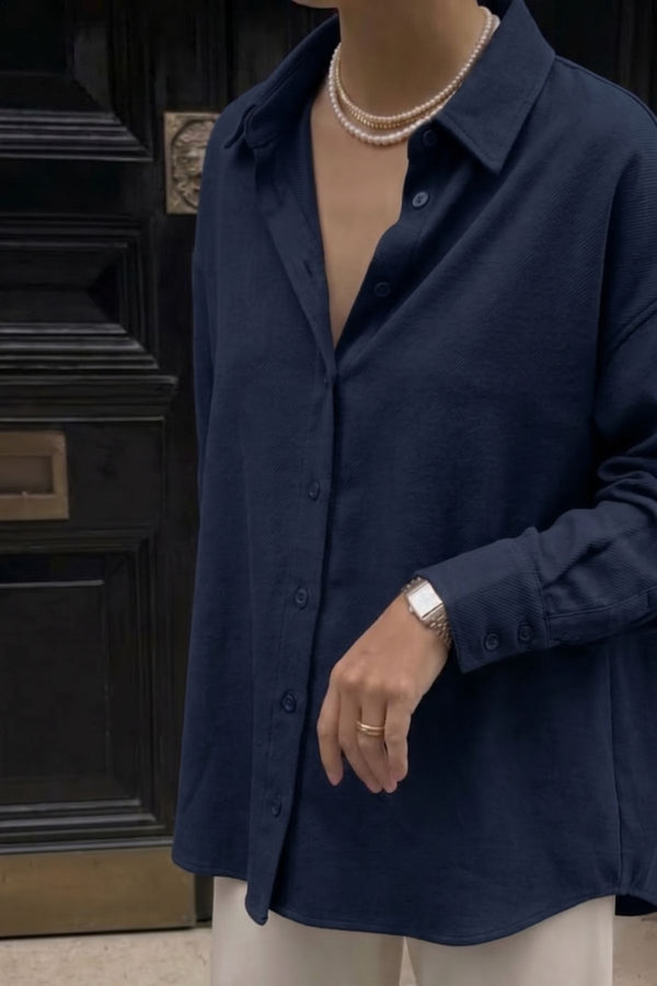 Camisa Fluida Viscose e Algodão Azul