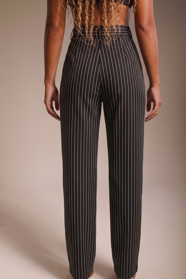 Calça Alfaiataria Algodão Risca de Giz Preta