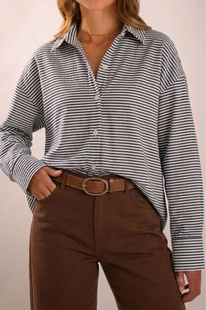 Camisa Algodão Listrada Azul