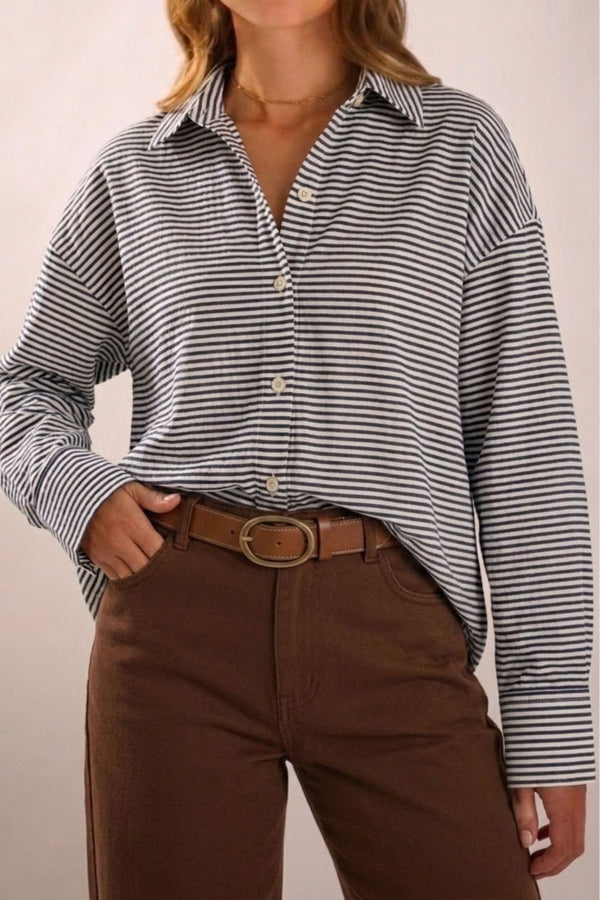 Camisa Algodão Listrada Azul