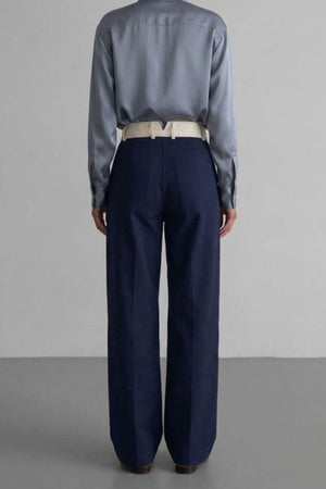 Calça Alfaiataria Reta Azul com Off White