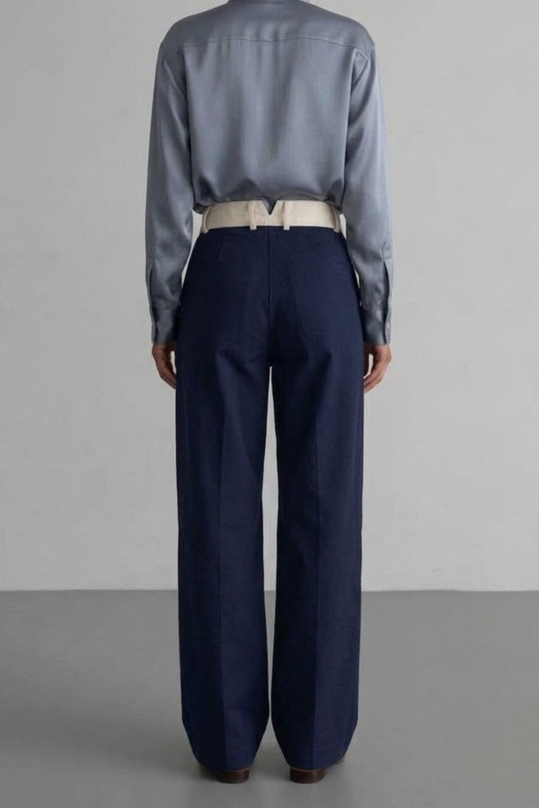 Calça Alfaiataria Reta Azul com Off White