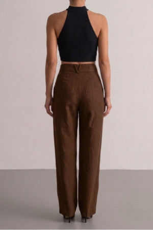 Calça Alfaiataria Slim Linho Marrom