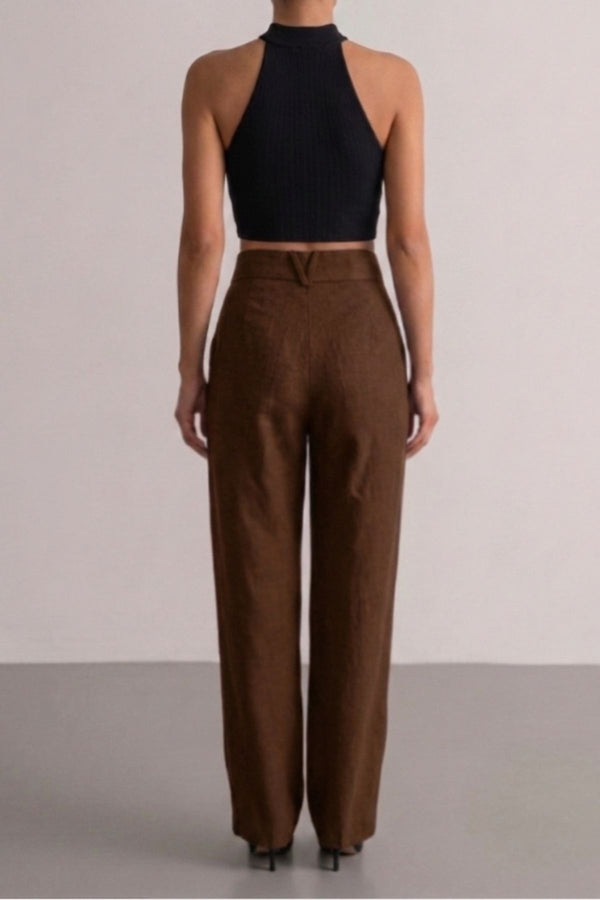 Calça Alfaiataria Slim Linho Marrom