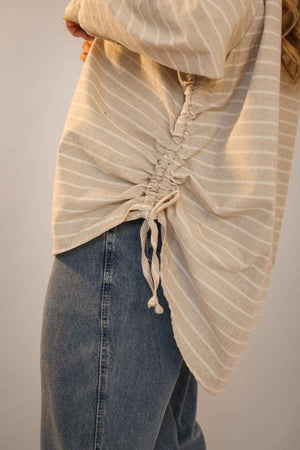 Camisa Oversized Listrada Bege