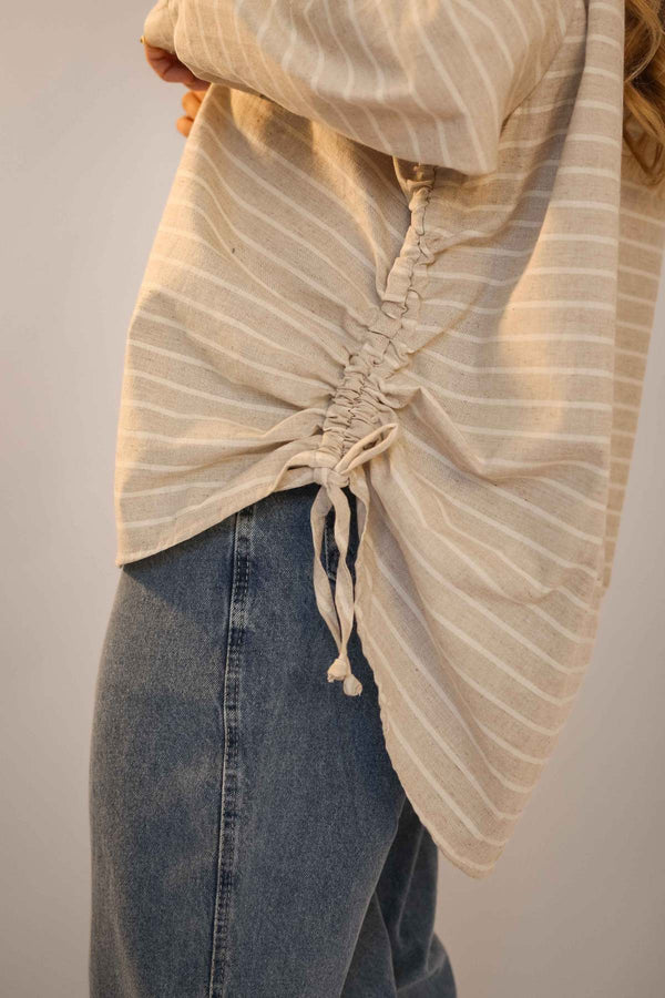 Camisa Oversized Listrada Bege