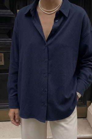 Camisa Fluida Viscose e Algodão Azul