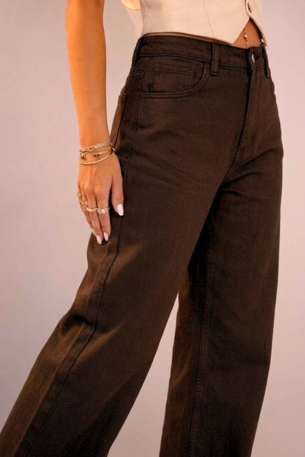 Calça Wide Leg Marrom