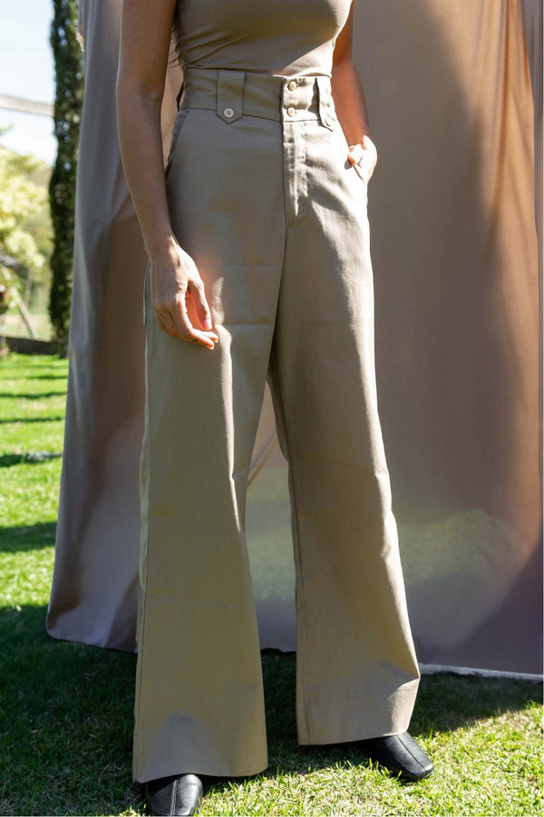 Calça Alfaiataria Pantalona Algodão Avelã