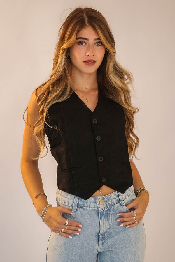 Colete Alfaiataria Algodão Preto