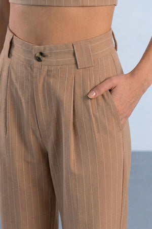 Calça Alfaiataria Algadão Risca de Giz Bege
