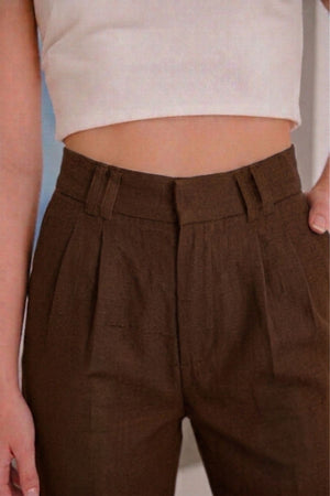 Calça Alfaiataria Slim Linho Marrom