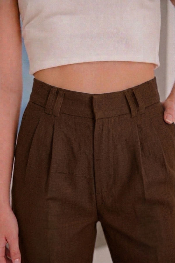 Calça Alfaiataria Slim Linho Marrom