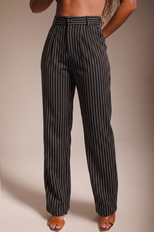 Calça Alfaiataria Algodão Risca de Giz Preta