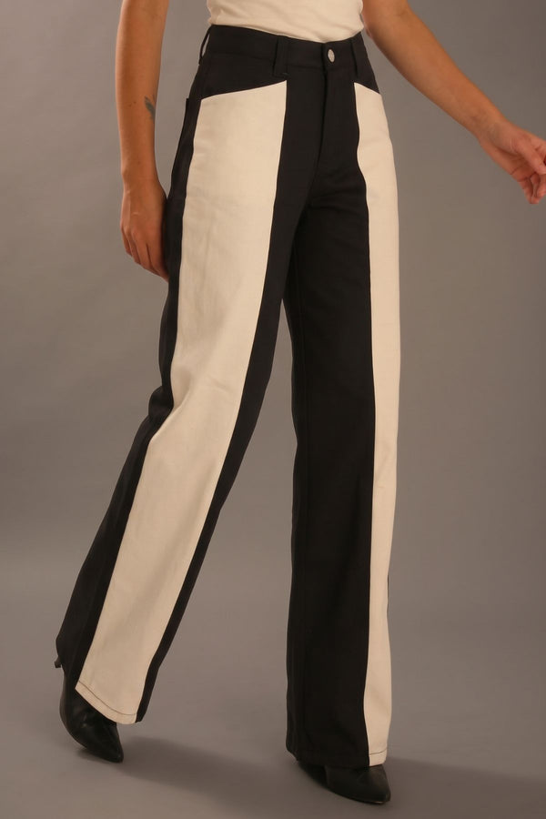 Calça Wide Leg Bicolor