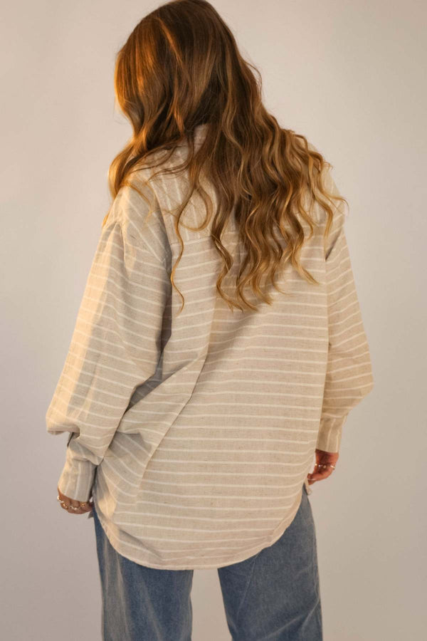 Camisa Oversized Listrada Bege