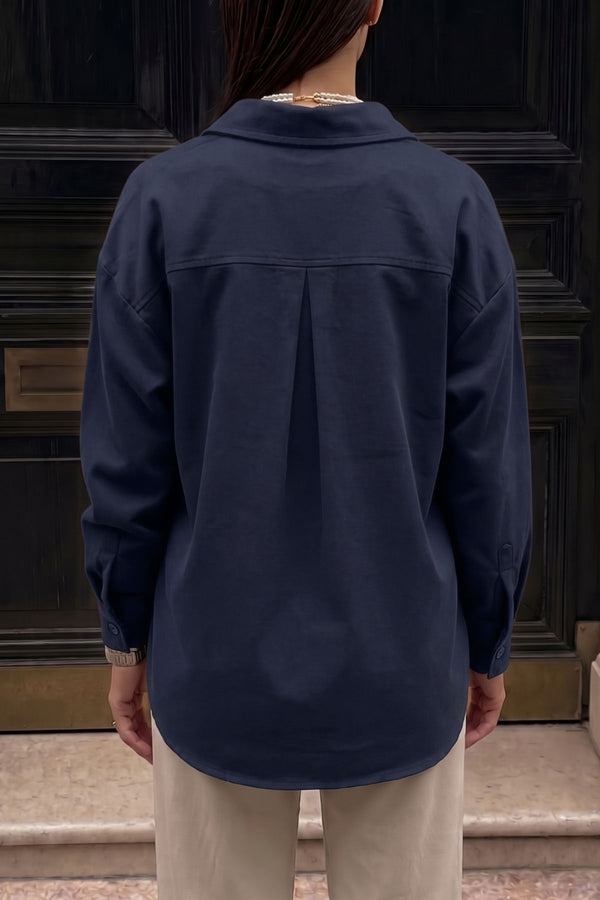 Camisa Fluida Viscose e Algodão Azul