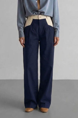Calça Alfaiataria Reta Azul com Off White
