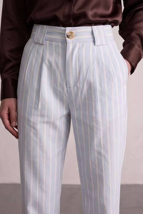 Calça Alfaiataria Algodão Azul Clara Listrada