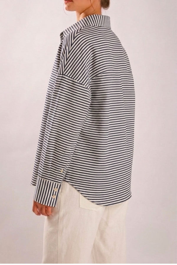 Camisa Algodão Listrada Azul