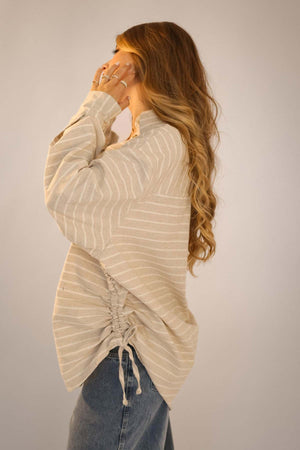 Camisa Oversized Listrada Bege