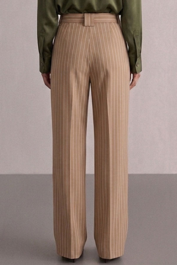Calça Alfaiataria Algadão Risca de Giz Bege