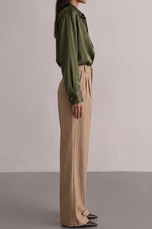 Calça Alfaiataria Algadão Risca de Giz Bege