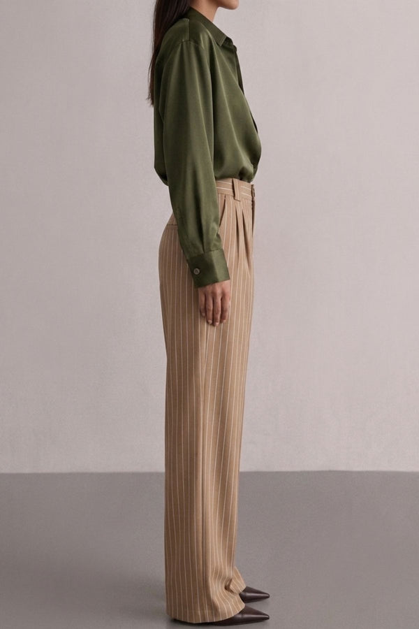 Calça Alfaiataria Algadão Risca de Giz Bege
