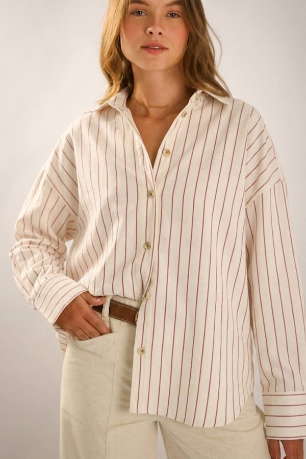 Camisa Ovesized Algodão Listrada Vermelha