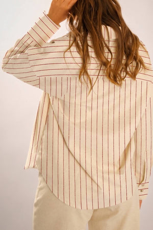 Camisa Ovesized Algodão Listrada Vermelha