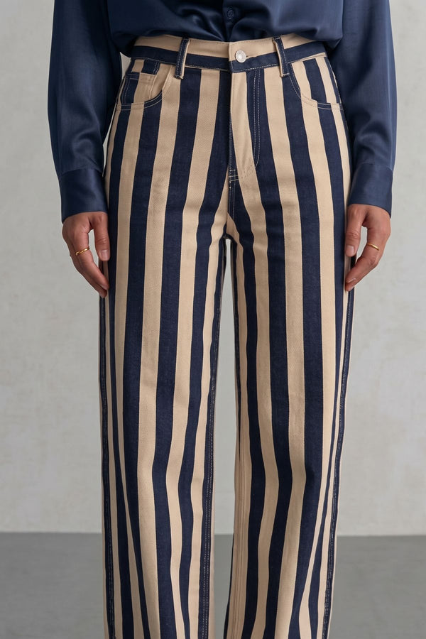 Calça Listrada Azul Marinho - Listra Grossa
