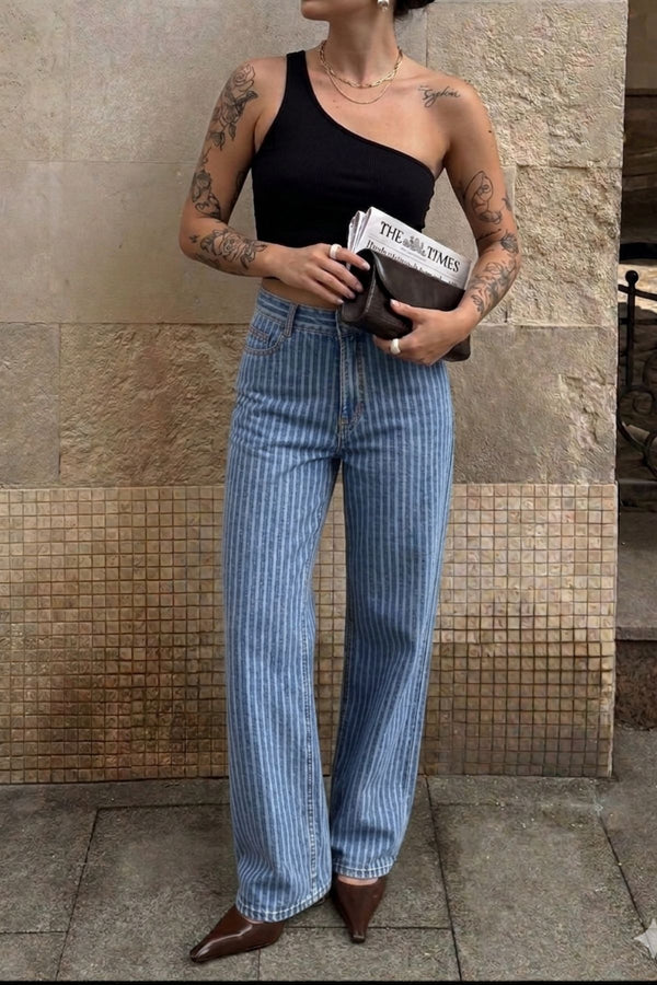 Calça Jeans Listrada Algodão