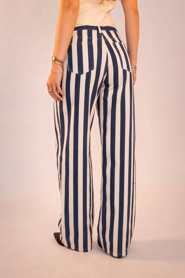 Calça Listrada Azul Marinho - Listra Grossa