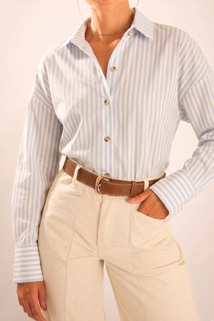 Camisa Algodão Listrada Azul Clara