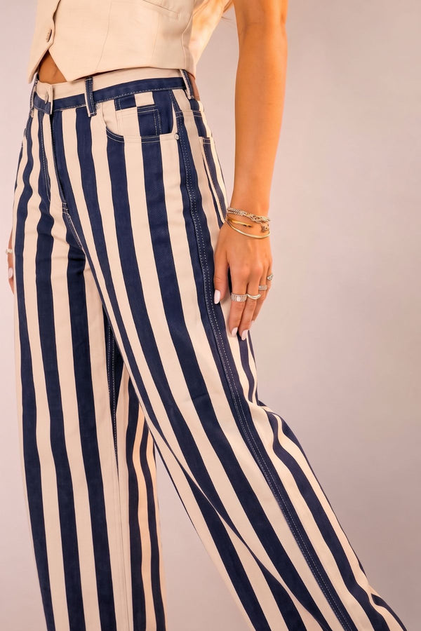 Calça Listrada Azul Marinho - Listra Grossa