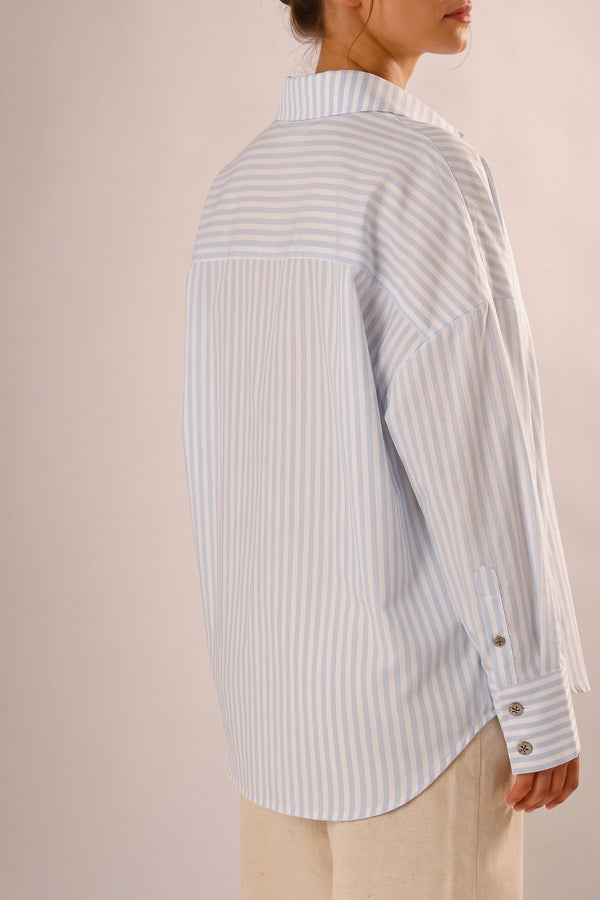 Camisa Algodão Listrada Azul Clara