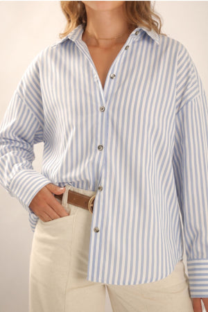 Camisa Algodão Listrada Azul Clara