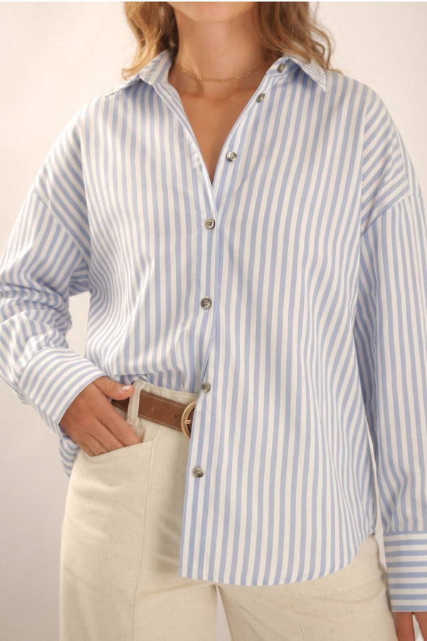 Camisa Algodão Listrada Azul Clara