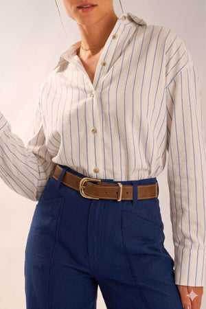 Camisa Ovesized Algodão Listrada Azul