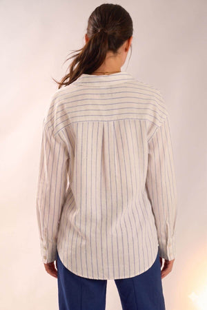 Camisa Ovesized Algodão Listrada Azul