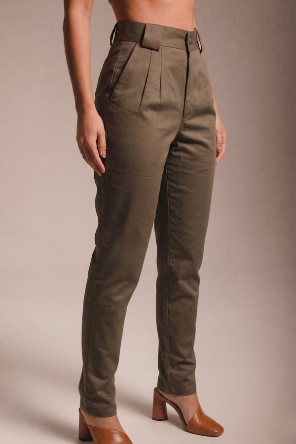Calça Alfaiataria Algodão Verde Musgo