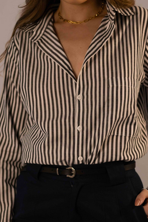 Camisa Algodão Listrada Preta