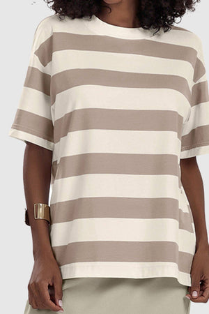 Camiseta Algodão Listrada Bege